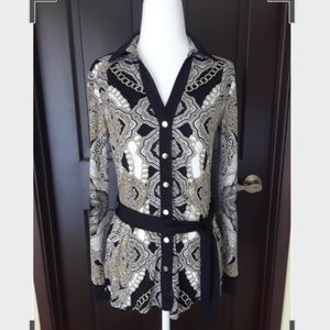 Cache Long Sleeve snap front blouse with waist tie